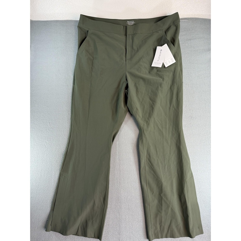 Athleta Stellar Flare Trouser Pants Womens 24 Green Pull On Ankle‎ Zip Travel